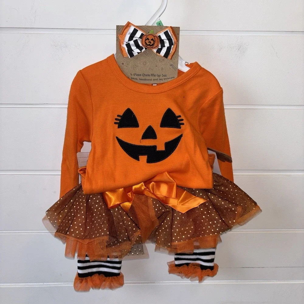 NWT Baby Essentials Halloween Pumpkin 4 Piece Dress Me Up Set Size: 18 Mon